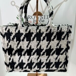 Stylish Black and White Houndstooth Tote Bag Ikat Medium Tote